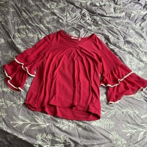 Susan Graver Red Blouse with Ruffle Sleeves